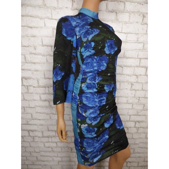 $348 Tracy Reese Blue Foral Cutout Back Flutter Sleeve Ruched Dress 2 NWT - Picture 6 of 16